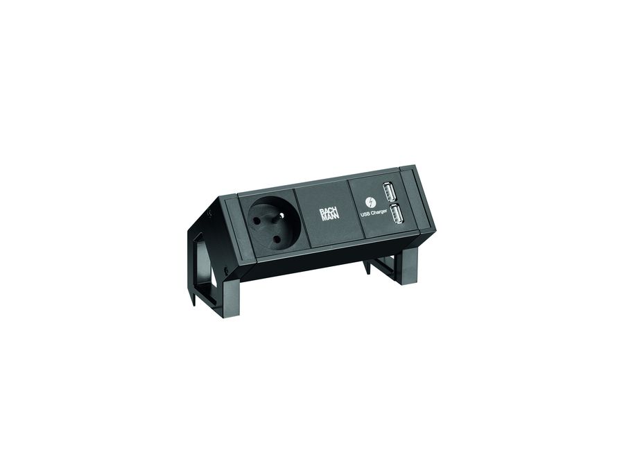 Jednotka zásuvková BACH DESK 2 1x zásuvka 230V 2x USB nabíječka černý rám RAL9005