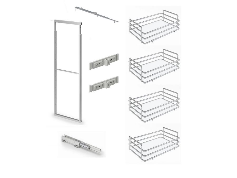 INOXA Skříň potravinová 859M 1490-1840 x 400 mm + sada 4 košů 1852 ELLITE plné dno chrom/bílá