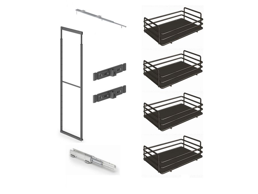 INOXA Skříň potravinová 859M 1490-1840 x 300 mm + sada 4 košů 1852 ELLITE plné dno titanium