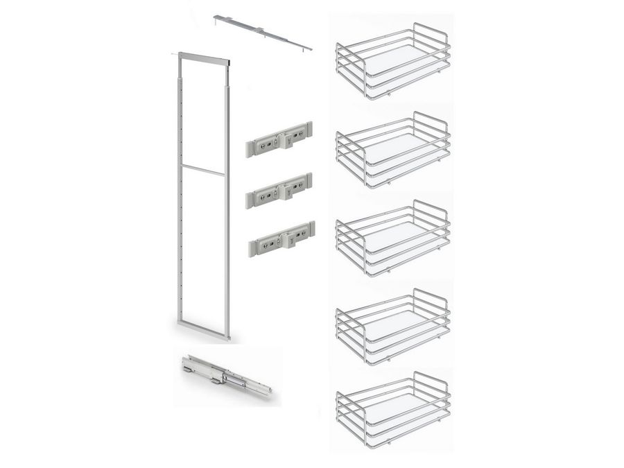 INOXA Skříň potravinová 859A 1835-2185 x 300 mm + sada 5 košů 1852 ELLITE plné dno chrom/bílá