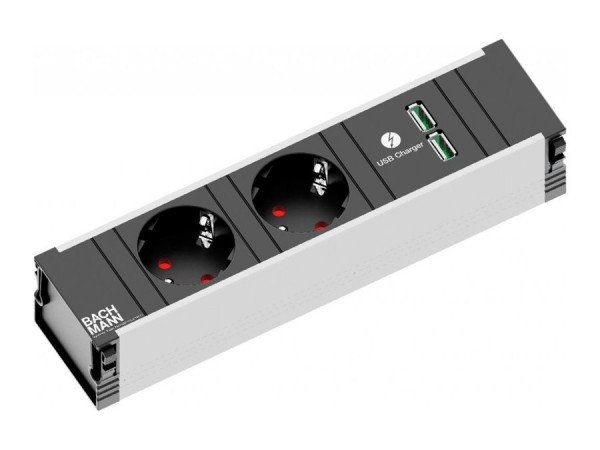 Zásuvka zápustná BACH CONI 2x zásuvka 230V 2x USB nabíječka AL/černá