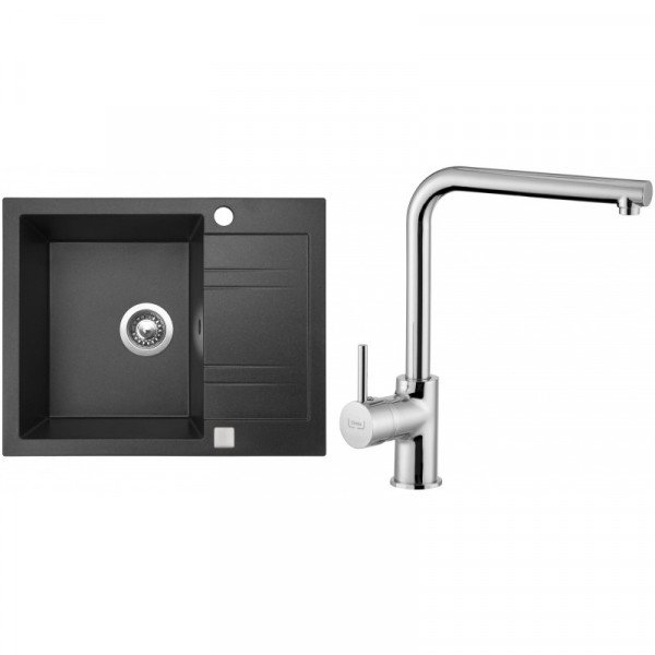 Dřez+baterie SINKS LINEA 600 N 3 1/2 Granblack + ELKA CR lesk